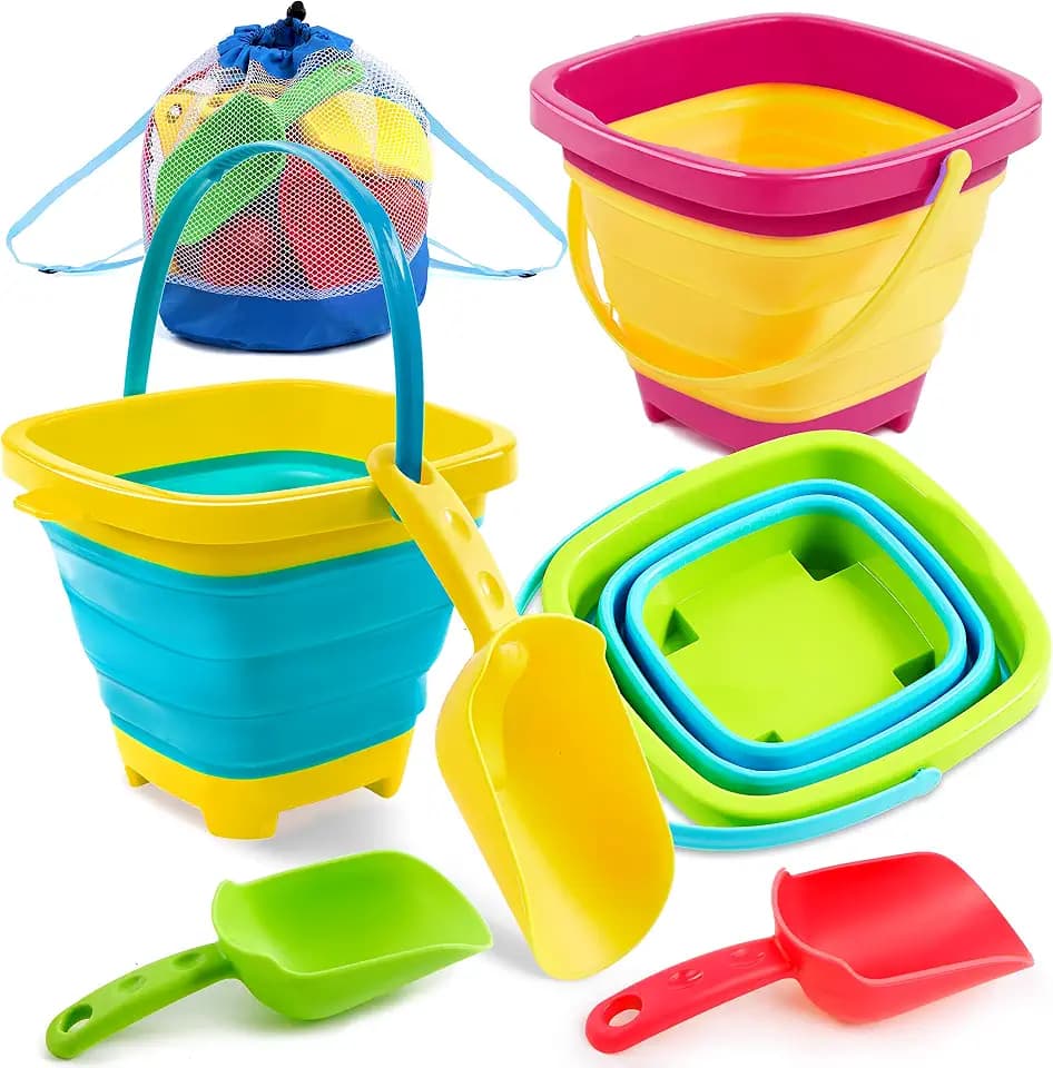 Sloosh 3 PCS Faltbares Eimer Kinder mit 3 Schaufeln Eimer Sandkasten Sommer Party Faltbare Eime Silikon Faltbare Sandspielzeug Eimer Kinder Strand Spielzeug 2.4L