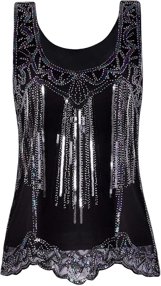 Vijiv Women Vintage Beaded Sequin Tank Top Sparkly Embellished Flapper Vest
