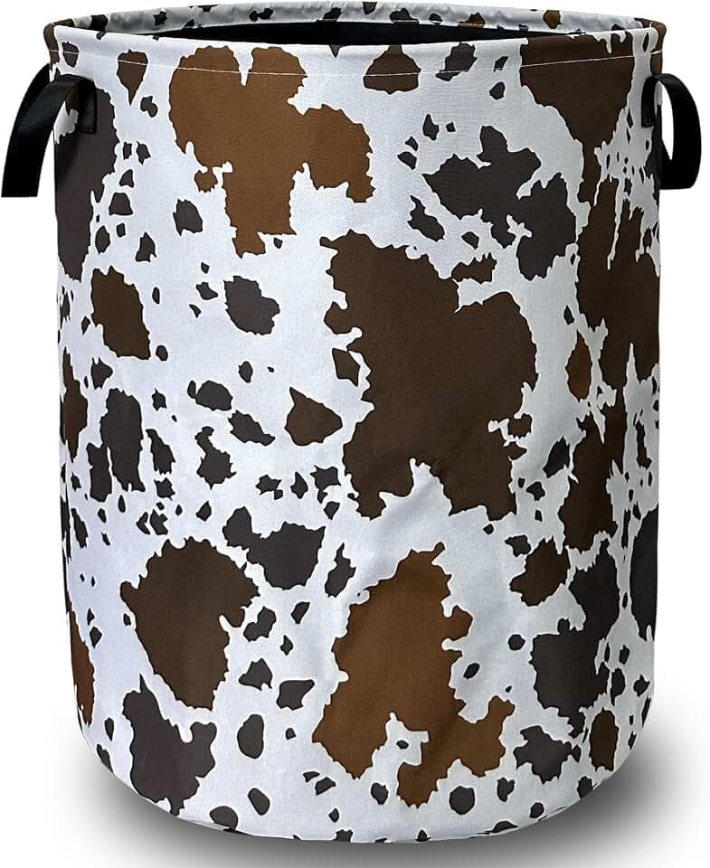 Brown Cows Print Laundry Basket Foldable Oxford Cloth Hamper 18.9" x16.5"