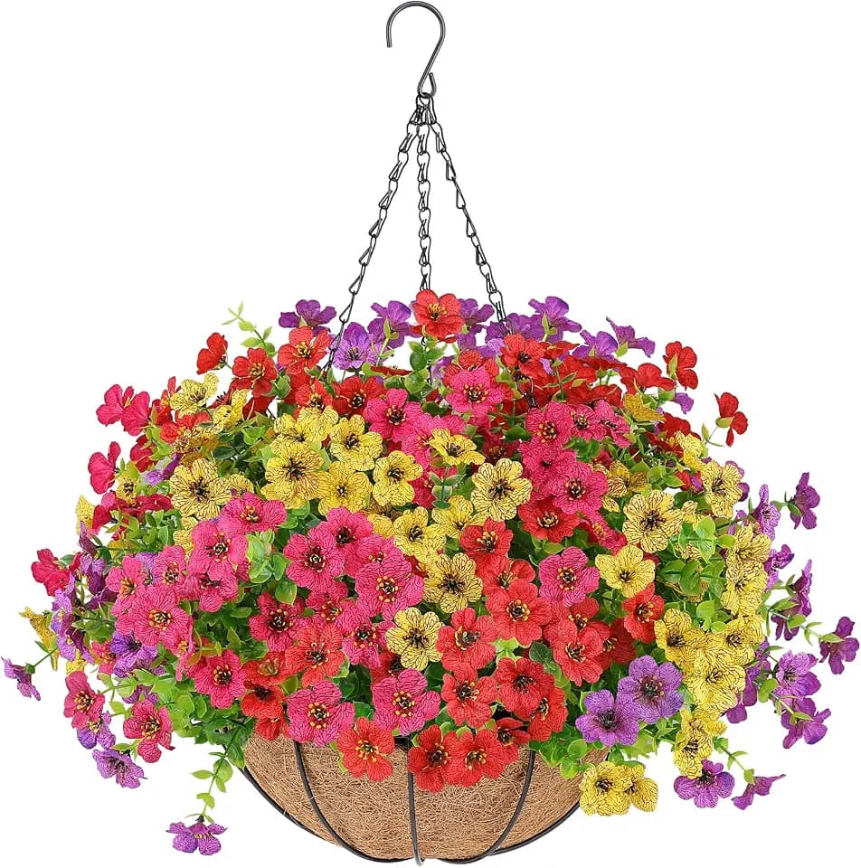 AGIRL Artificial Hanging Flowers with Baskets for Outdoors(Multi Color)