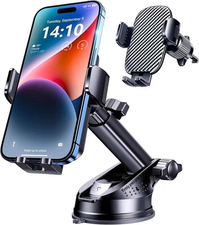 GUWEZ Phone Holders for Your Car [Military Grade Suction Ultra Strong Base] Cell Phone Car Holder 3 in 1 Dashboard Accents/Windshield/Air Vent Hands-Free for Video Installation Kit iPhone Android