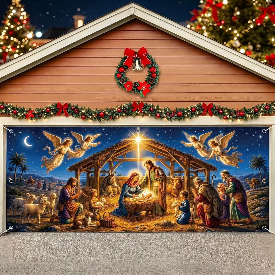 Nativity Christmas Garage Door Cover 7x16 FT Decorations