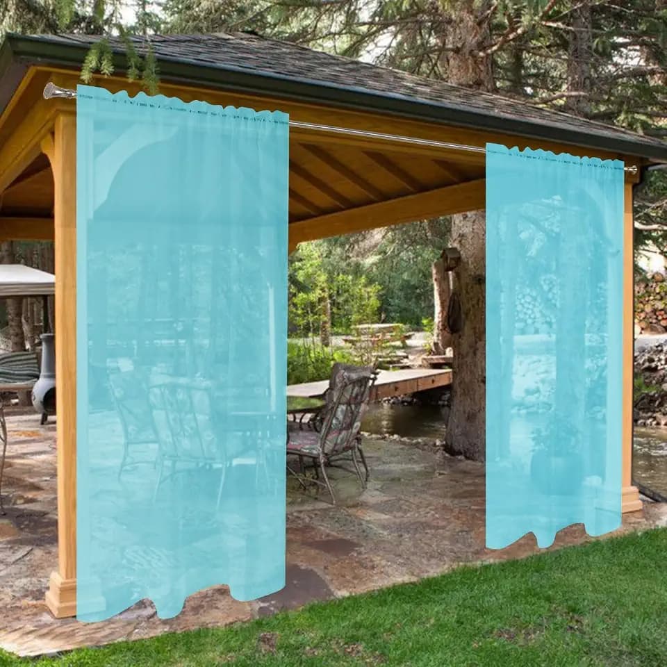 SpaceDresser Waterproof Outdoor Sheer Curtains for Patio - 2 Panels Rod Pocket Indoor Voile Sheer Curtain for Living Room,52W x 84L inch, Aqua