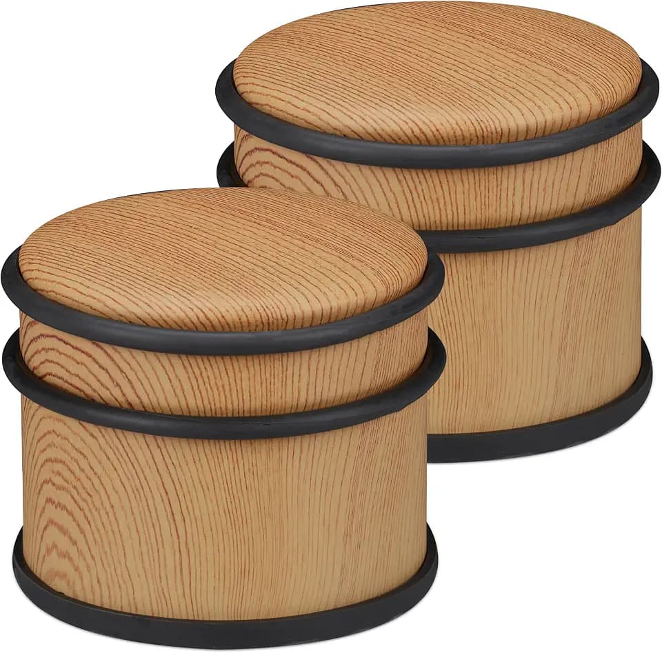 Relaxdays Türstopper 2er Set, schwere Türen & Fenster, Edelstahl & Gummi, Holzoptik, hoher Bodenpuffer, ∅ 9,5 cm, braun