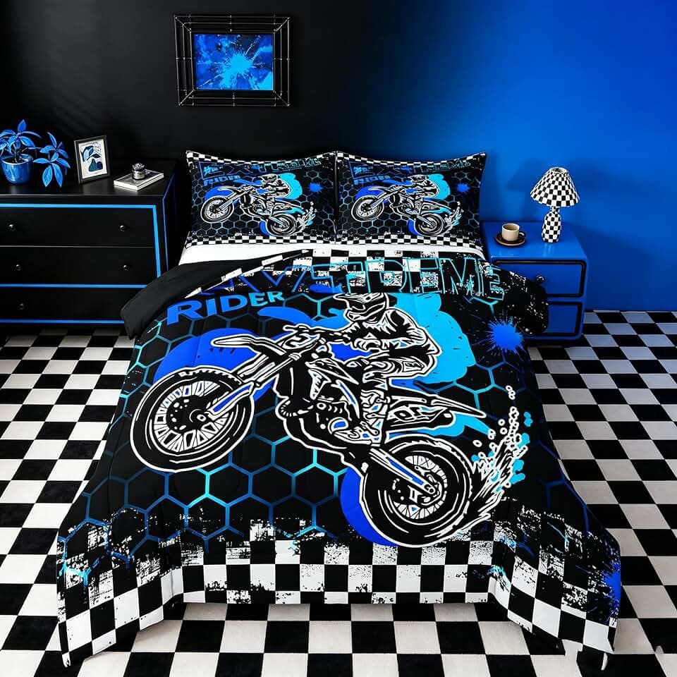 Feelyou Motocross Rider Comforter Set Twin for Kids Boys Girls Bedding Set