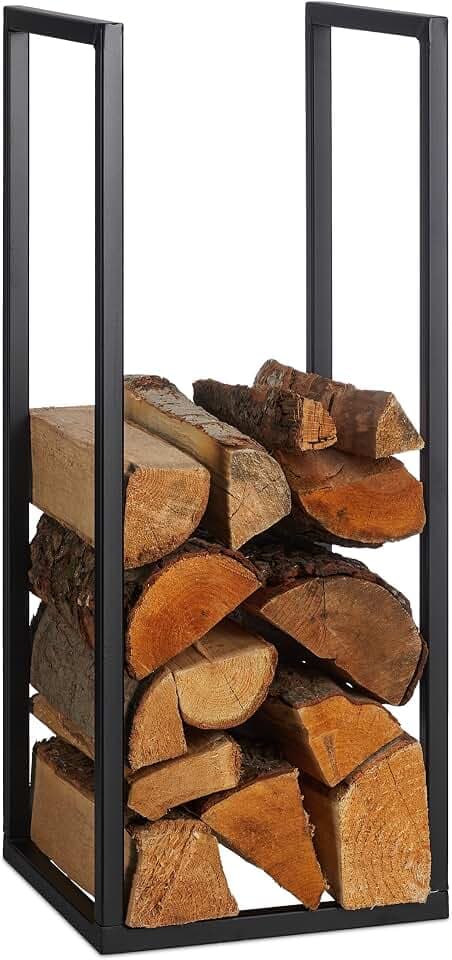 Relaxdays Kaminholzregal, Metall, HBT: 75x30x30 cm, Brennholzregal innen, für Feuerholz, Stapelholz, Brennholz, schwarz