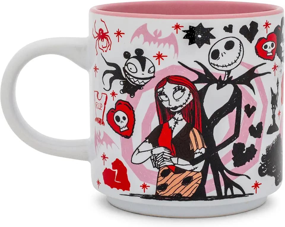 Disney The Nightmare Before Christmas Valentine's Town Single Stackable Ceramic Mug | Coffee Cup For Tea, Espresso, Cocoa | Holds 13 Ounces