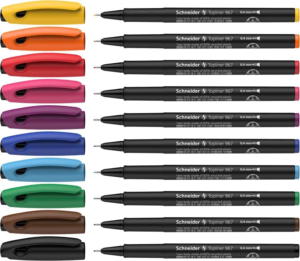 Schneider Topliner 967 Fineliner (Strichstärke 0,4 mm) 10er Etui sortiert