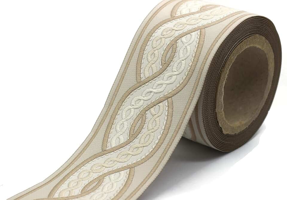3.8 Yards Spool 2.7" Beige & Light Brown Spiral Embroidered Drapery Trim Jacquard Ribbon for Your Drapes Curtains Drapery Banding Trim Tape V1 138