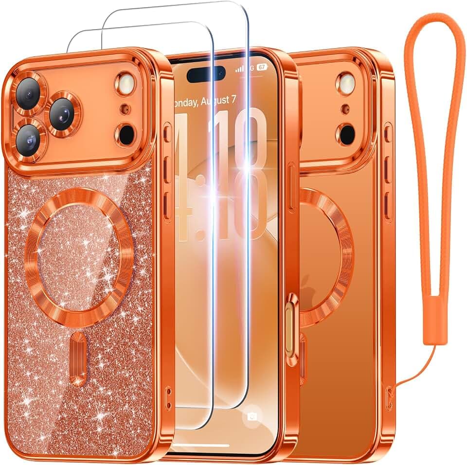 Meifigno for iPhone 17 Pro Max Case with 2X HD Tempered Glass, Orange