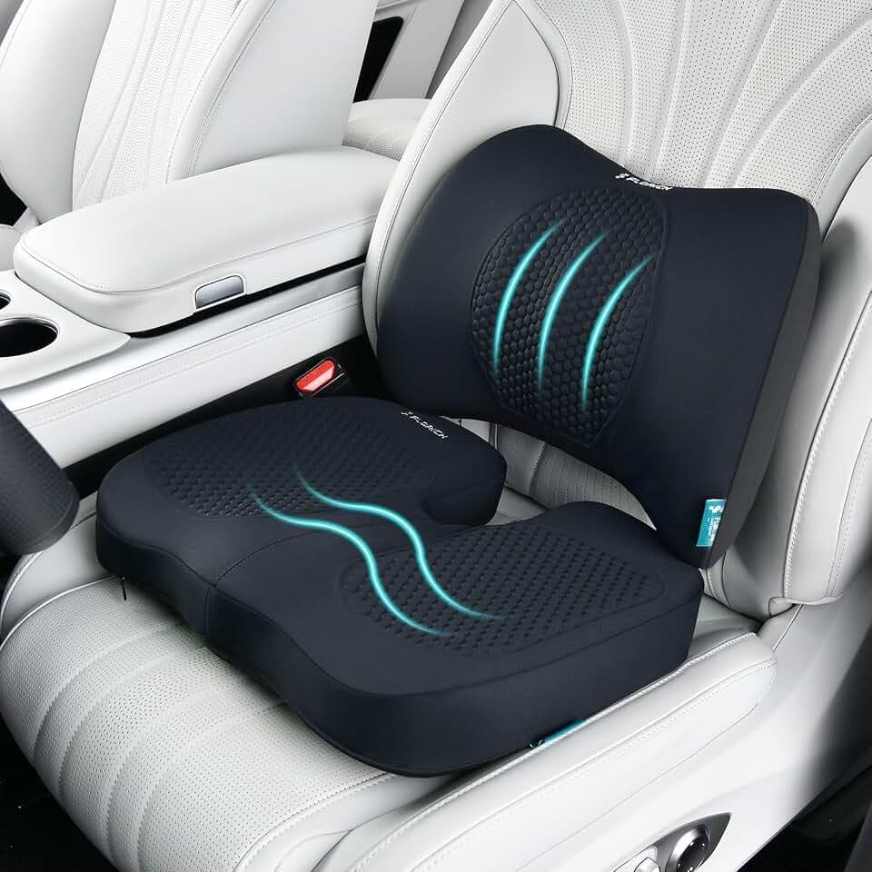 FLORICH Car Seat Cushion and Back Support for Office Chair Memory Foam Chair Cushions Pressure Relief Seat Pads with Gel Massage Point Lumbar Support Relief Sciatica & Tailbone (Black)
