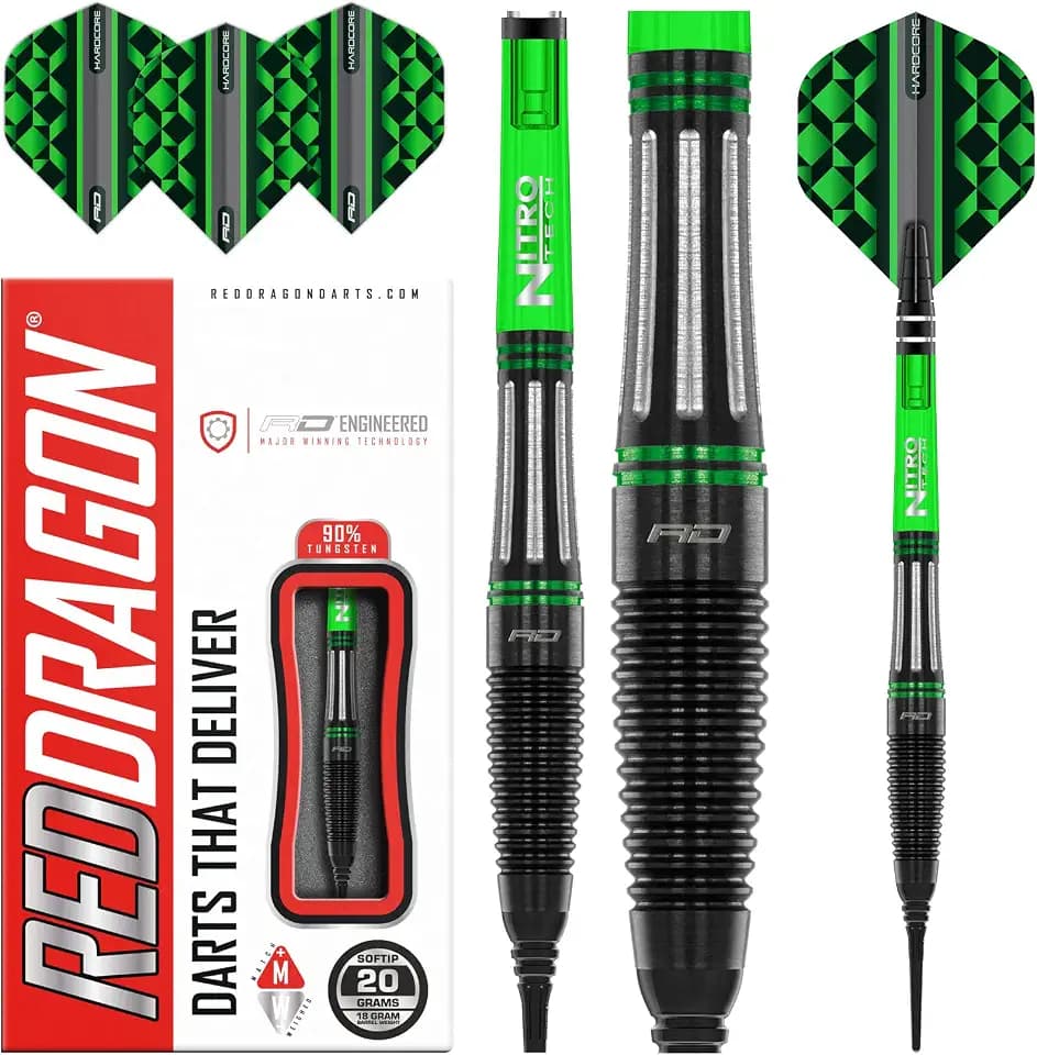 RED DRAGON Slipstream 18 Gramm Softip Premium Tungsten Darts Set mit Flights und Stielen