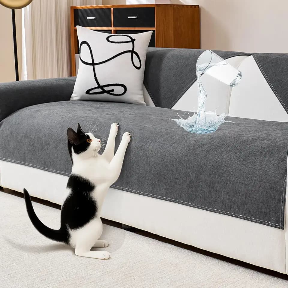 DeepDream Wasserdicht Sofa Überzug Chenille Sofabezug, Kratzfest Hund Katze Sofaschoner, Rutschfester Sofa Cover Couch Überzug 2 3 4 Sitzer für U Form L Form Sektionssofa (Dunkelgrau, 90 * 240cm)