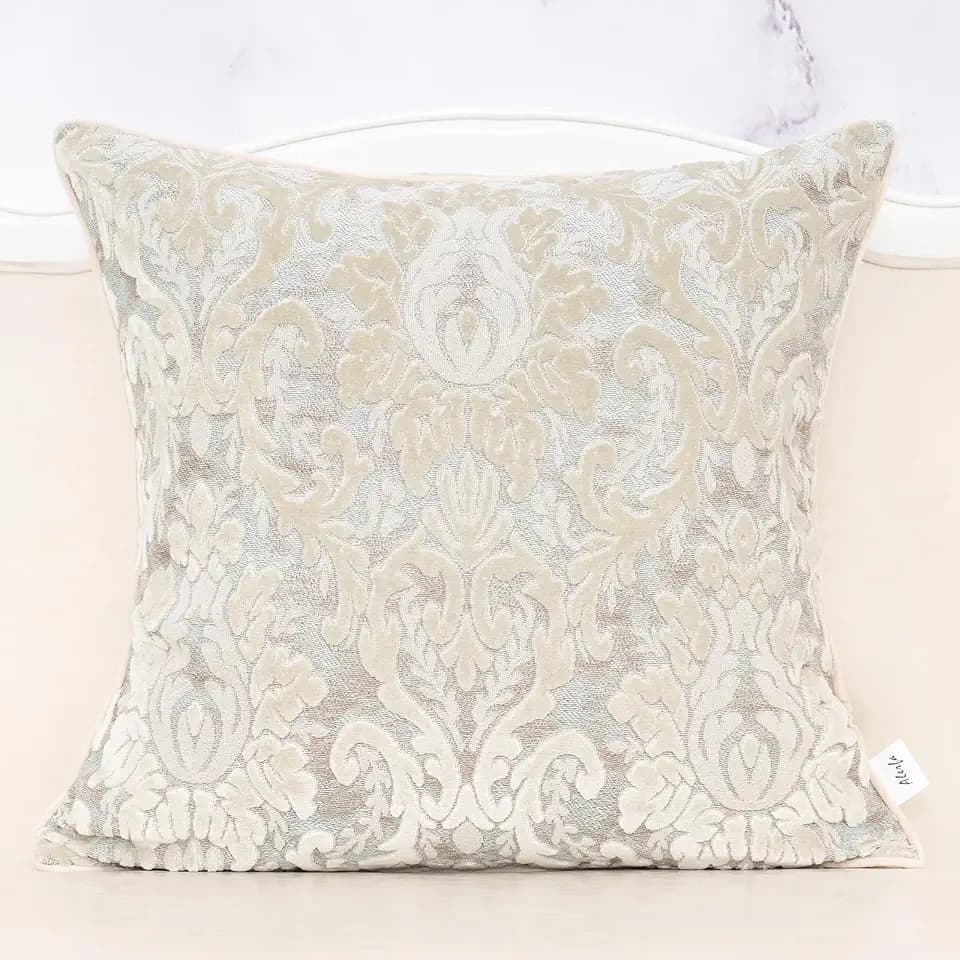 Alerfa Boho White Floral Throw Pillow Cover 20x20 Inch Cut Velvet Sqaure Luxury Embroidered Decorative Pillow Cover for Couch Living Room Bedroom