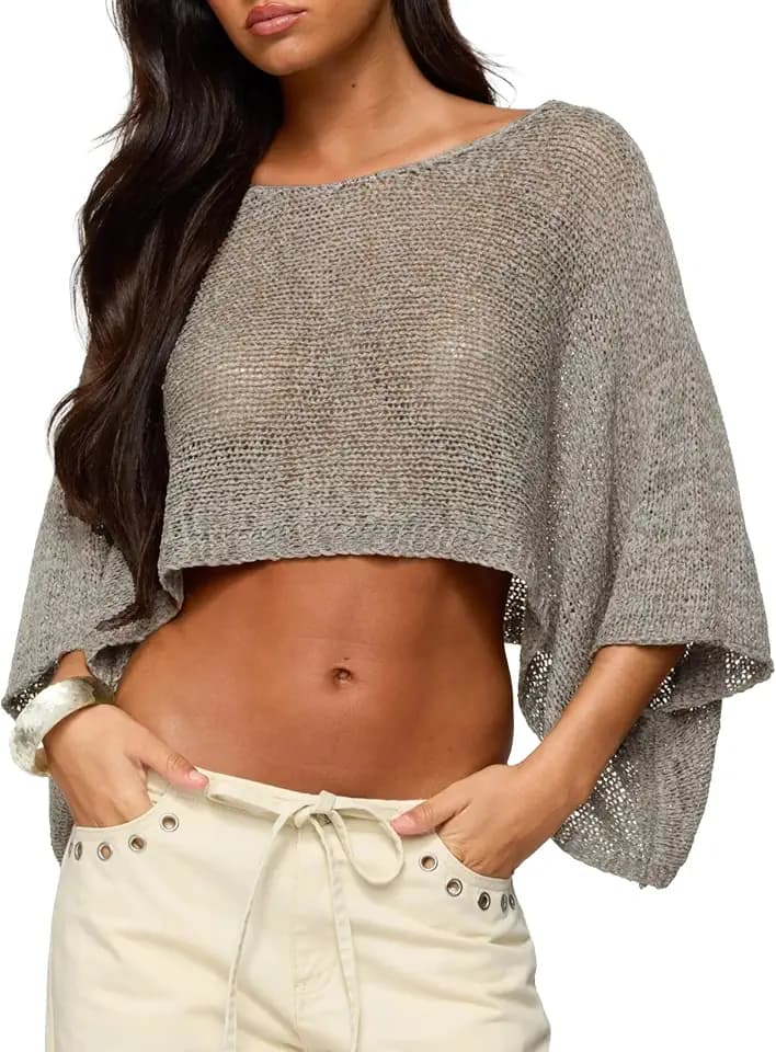 Womens Crochet Sheer Poncho Top Summer Knit Mesh Wrap Shawl Cover Up