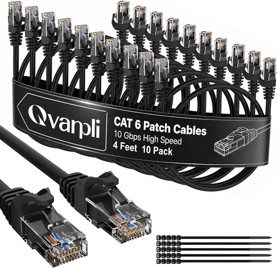 10Gbps Cat 6 Ethernet Cable (4 FT, 10 Pack), Pure Copper Cat6 Patch Cables