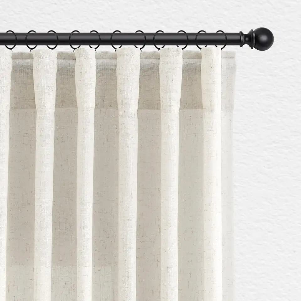 Jowels Natural Linen Curtains 96 Inches Long 2 Panels for Living Room