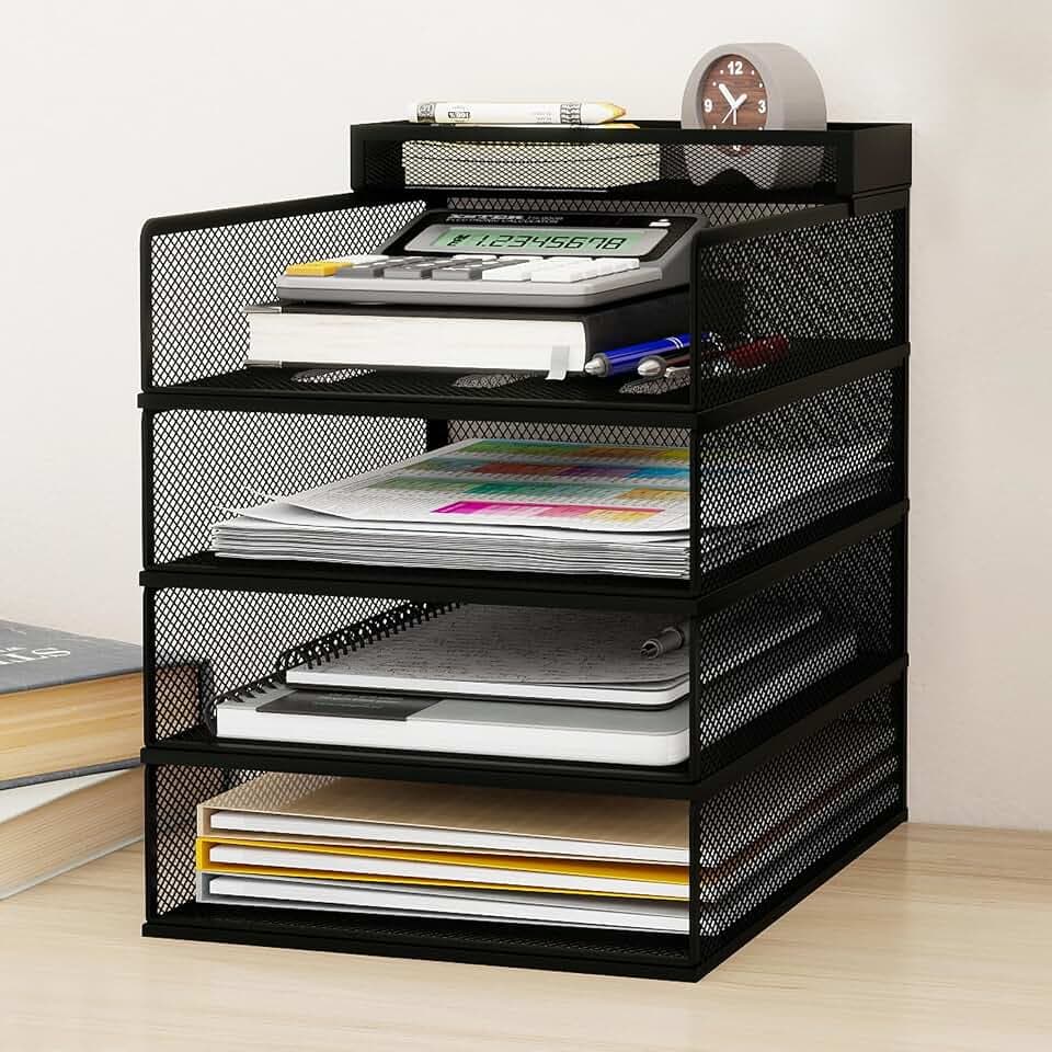 Natwind 4-Tier Stackable Metal Mesh Letter Paper Tray Organizer,Black