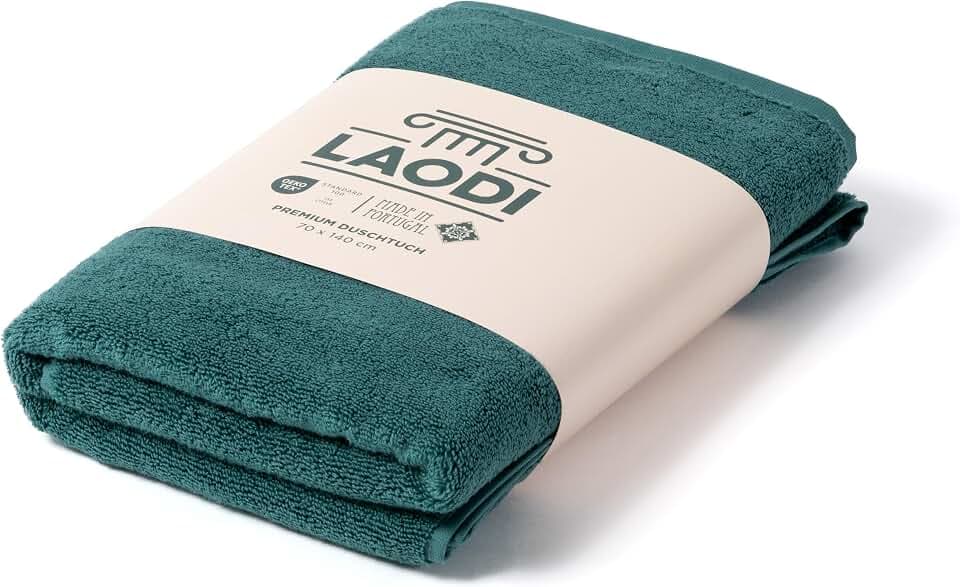 LAODI Premium Duschtuch 70x140 cm aus 100% Baumwolle – 570 g/m², saugfähig & weich – Made in Portugal, Antikes Grün