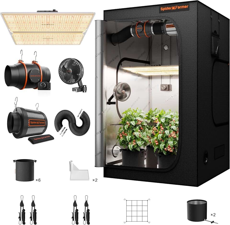 Spider Farmer 120x120x200cm 450W Grow Tent Growzelt Set mit Lüftersteuerung