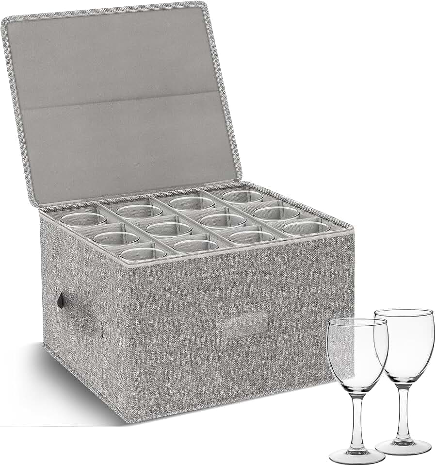 Kukikan Aufbewahrungsbox für Weingläser, Harte Schale Stielgläser Aufbewahrungsbehälter, Umzugskartons Gläser, Gläserkarton mit Trennwänden für 12 Kristallglaswaren, Weinglas, Champagner Gläser