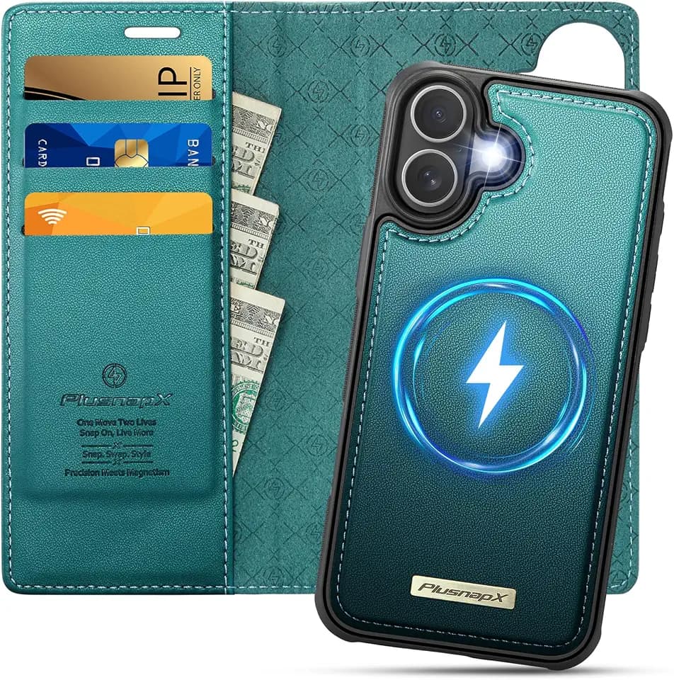 for iPhone 16 2-in-1 Detachable Wallet Phone Case, Blue Green