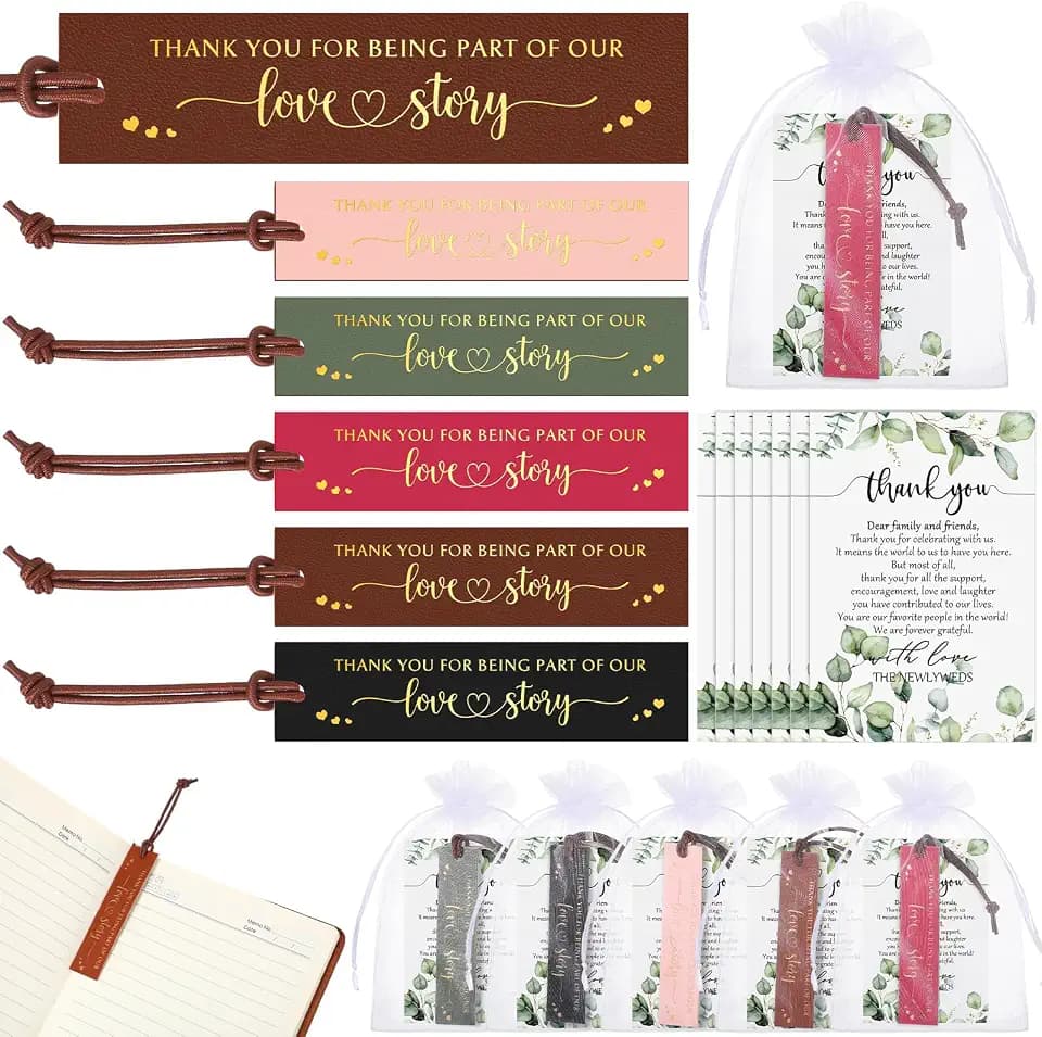 Dispowreath 100 Sets Wedding Favor Bookmarks with Cards Organza Bags