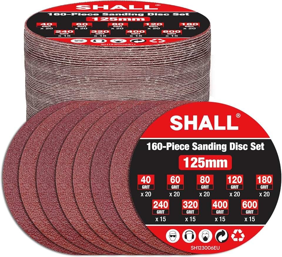 SHALL 160 Stück Schleifpapier 125mm Klett Schleifscheiben, Schleifblätter Körnung 40/60/80/120/180/240/320/400/600, 8 Loch Rund ,für Exzenterschleifer