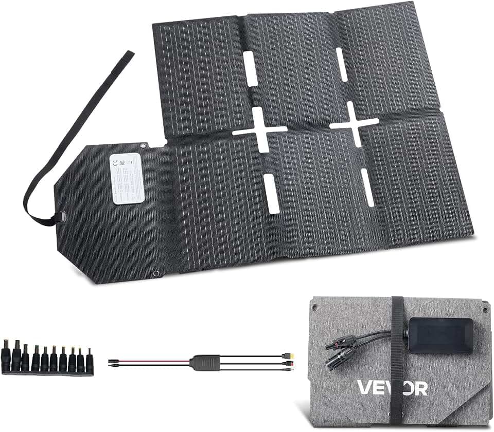 VEVOR Faltbares Solarpanel 60 W, 16BB N-Typ monokristallines Solarmodul mit 24% Wirkungsgrad, Solarladegerät mit MC4-Ausgang, Typ-C-, USB-A- & DC-Anschlüssen für Powerstations beim Camping