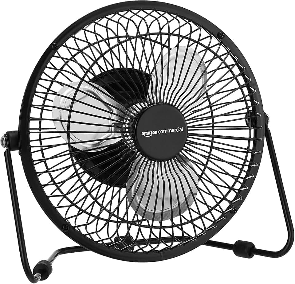 AmazonCommercial 6-Inch Table Fan with Power Adapter and USB Cable, black (DC6-3A)