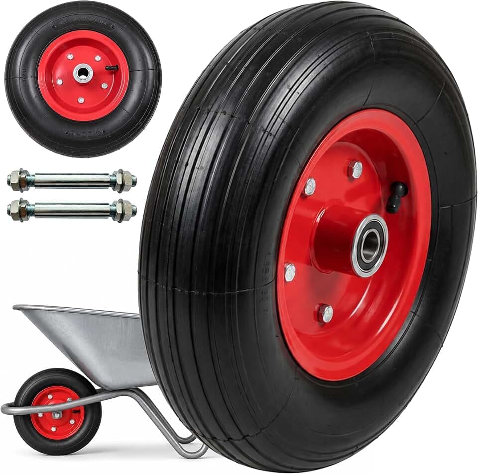 Relaxdays Sackkarrenrad 2er Set, 4.00-6, Vollgummi, schwarz/rot