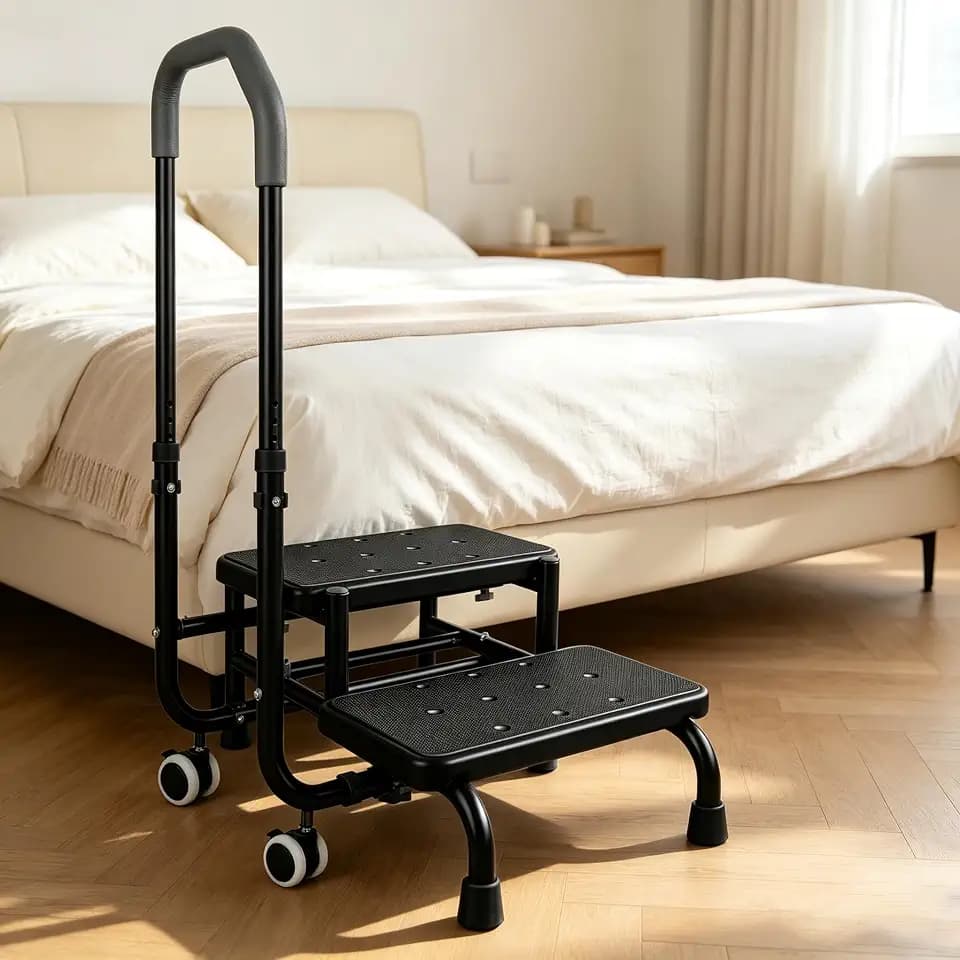 2 Step Stool with Handle for Seniors Bed Steps Assist for Elderly
