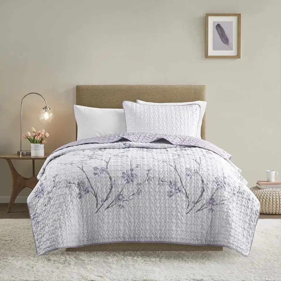 Comfort Spaces Bedspread Coverlet Set, Twin/Twin XL, 2 Piece, Grey/Purple