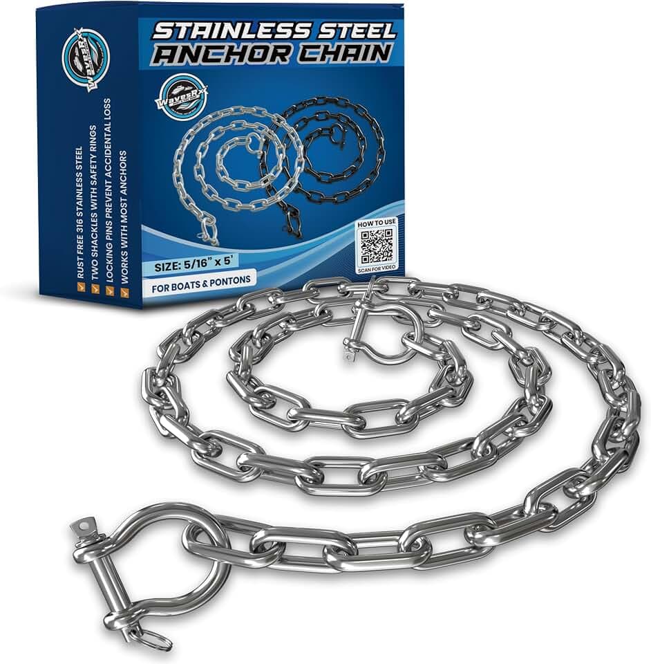WAVESRX Stainless Steel Anchor Chain for Boats, Jet Skis & PWC | Premium Marine Grade Zero-Rust Boat Anchor Chain with Anti-Lost Dual Link Shackles | Must-Have Boat Accessories