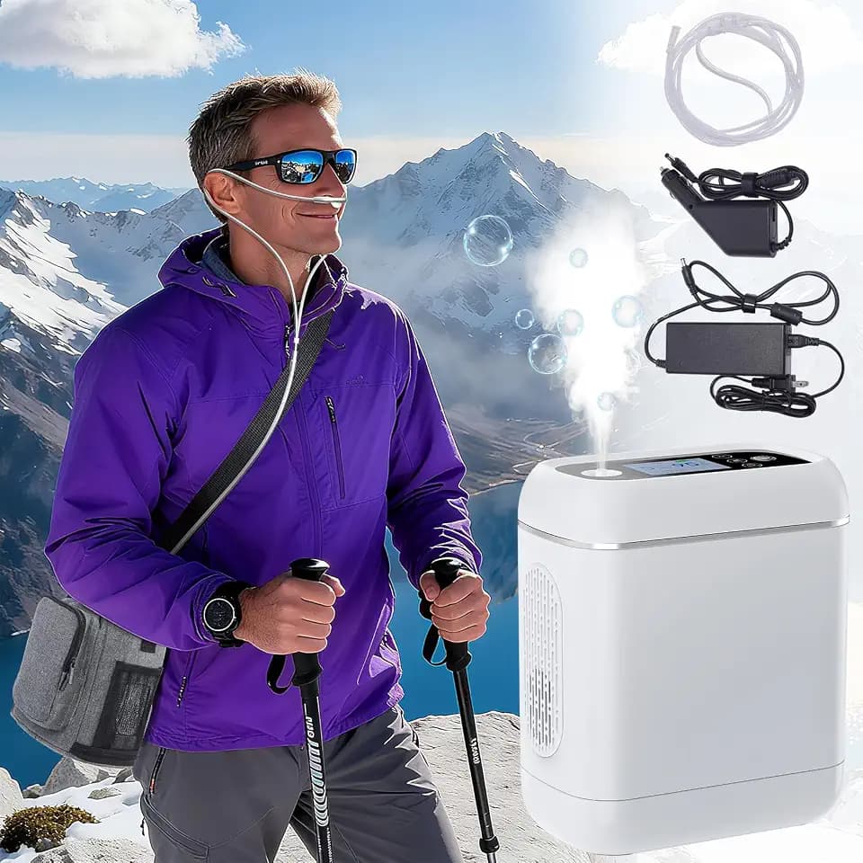 Tragbarer Sauerstoffkonzentrator mit Akku & Rucksack, bis zu 95 ± 3% Sauerstoffkonzentration, Mobiles Sauerstoffgerät für Reisen, Auto und Zuhause, mit AI-Chip, Pulsmodus und deutscher Anleitung