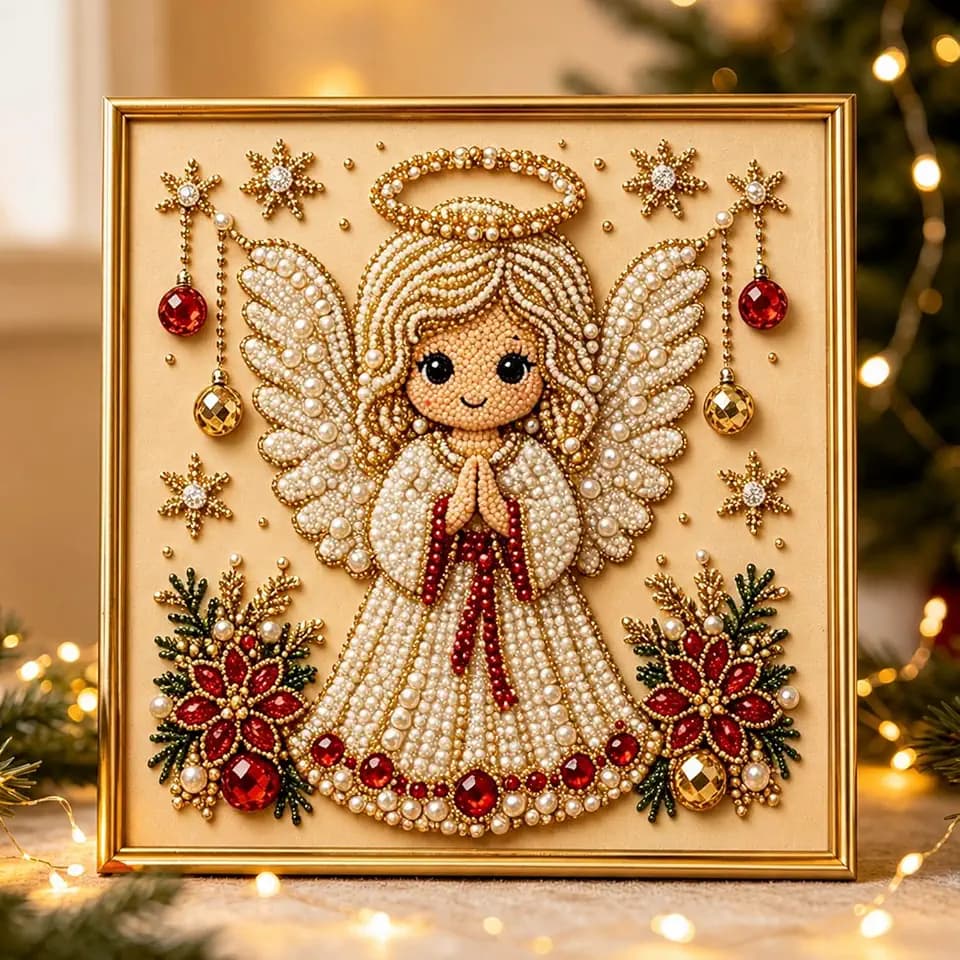 RIHUALS DIY Christmas Pearl Diamond Painting Art Kit with Frame, 3D Christmas Pearl Art Kits for Adults & Beginner, Pearl Beads Art Craft for Home Wall Decor (Angel)