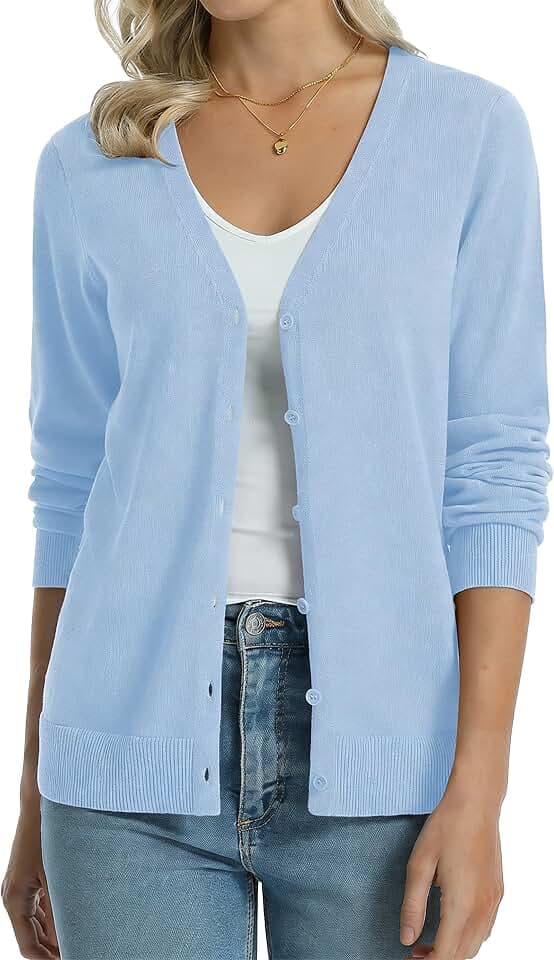 QUALFORT Women's 100% Cotton Lightweight Cardigans Long Sleeve Sweater