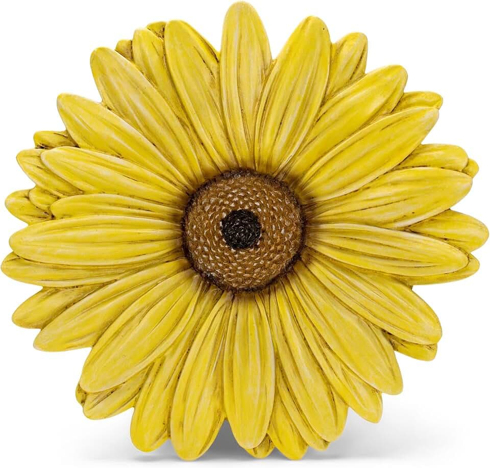NAT & Jules Gerbera Daisy Flower Shaped Dimensional Indoor Outdoor 12 inch Cast Resin Decorative Garden Stepping Stone, Patio, Walkway Sculpture Yard Art, Yellow