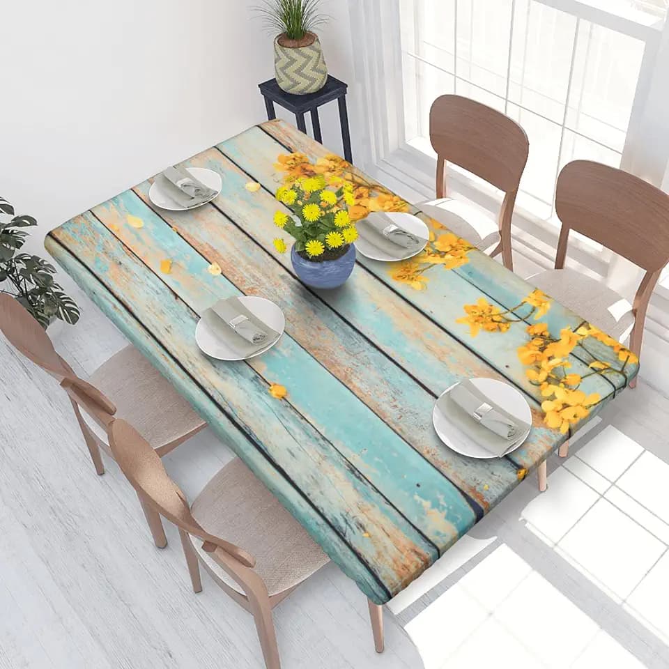 Yellow Floral Vintage Board Fitted Tablecloth for 5ft Rectangle Tables, Elastic Edged Polyester Country Farmhouse Table Cover, for Outdoor Indoor Kitchen Coffee Table Decor,30x60 inch