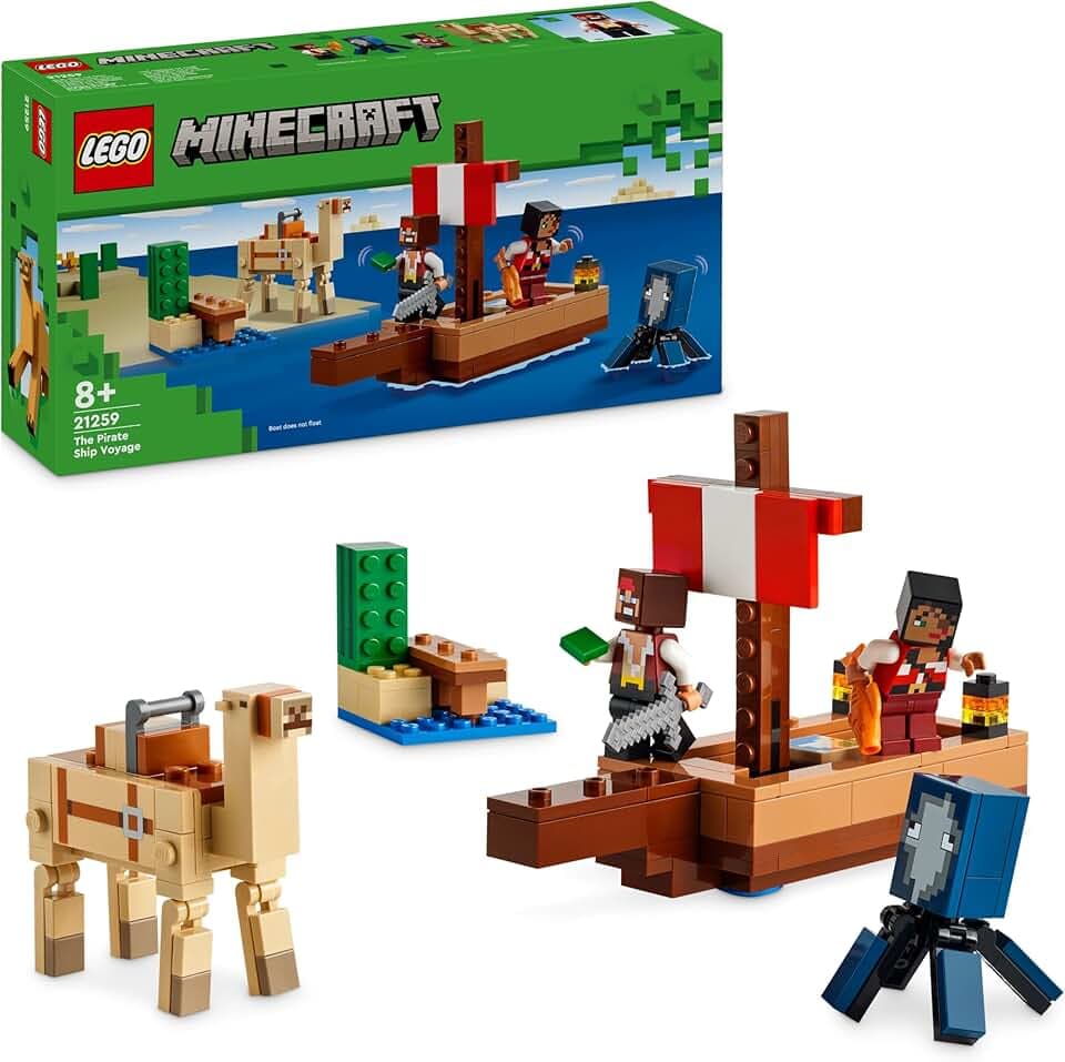 LEGO Minecraft The Pirate Ship Voyage - Boat Toy with 2 Pirates & 2 Animal Figures, Plus Accessories incl. a Sword & Map - Gamer Gift for 8+ Year Old Boys and Girls 21259