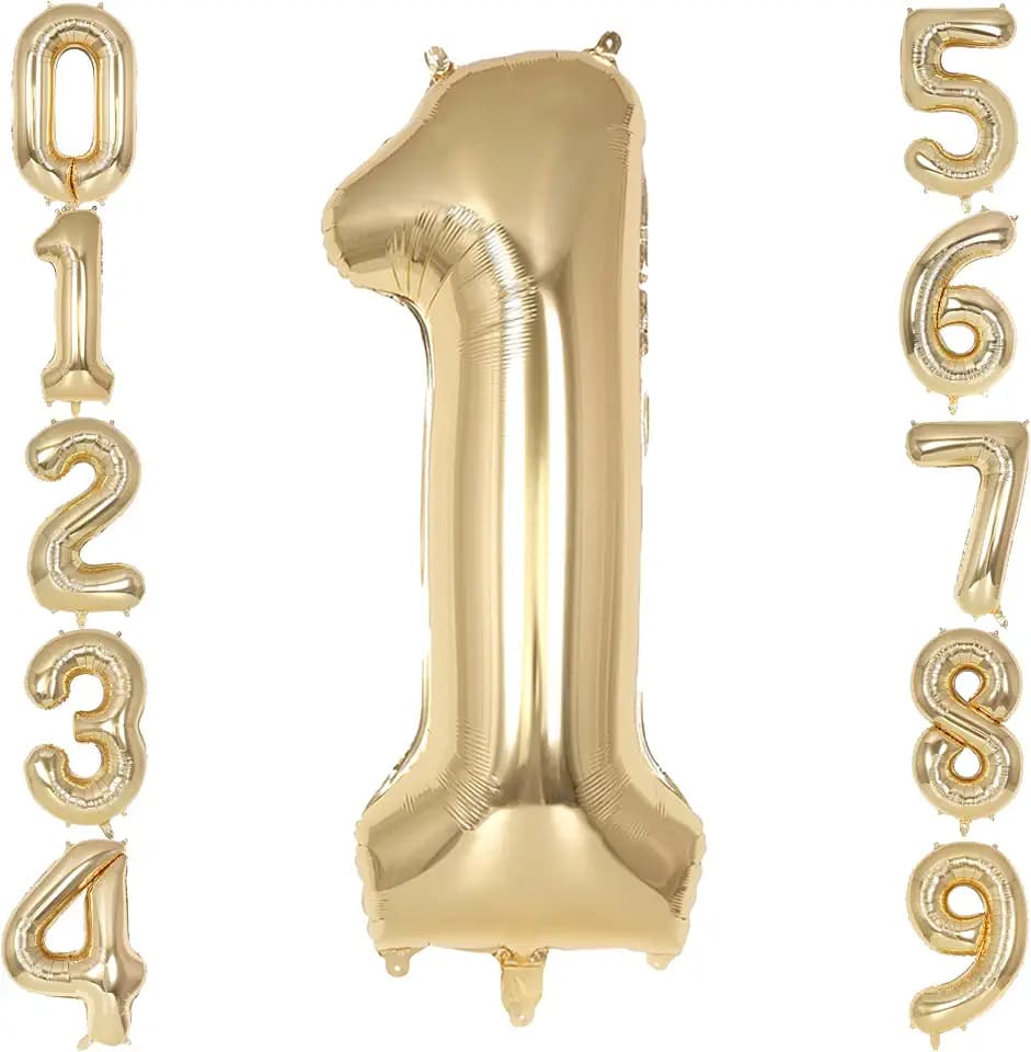 Champagne Gold Large Number 1 Balloon, 40 Inch Light Gold Foil Helium Number Balloons, Giant Mylar Number 1 Balloons for 1st Years Old Birthday Party Anniversary Decorations