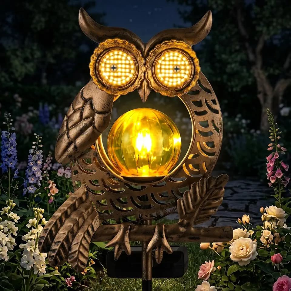Solarlampen für Außen Gartendeko für Draußen Wetterfest Upgrade Eule Solar Lichter mit Bewegliche Augen LED Glaskugel Schäferhaken für Braußen Gehwege Hof Terrasse Garten deko Geschenk