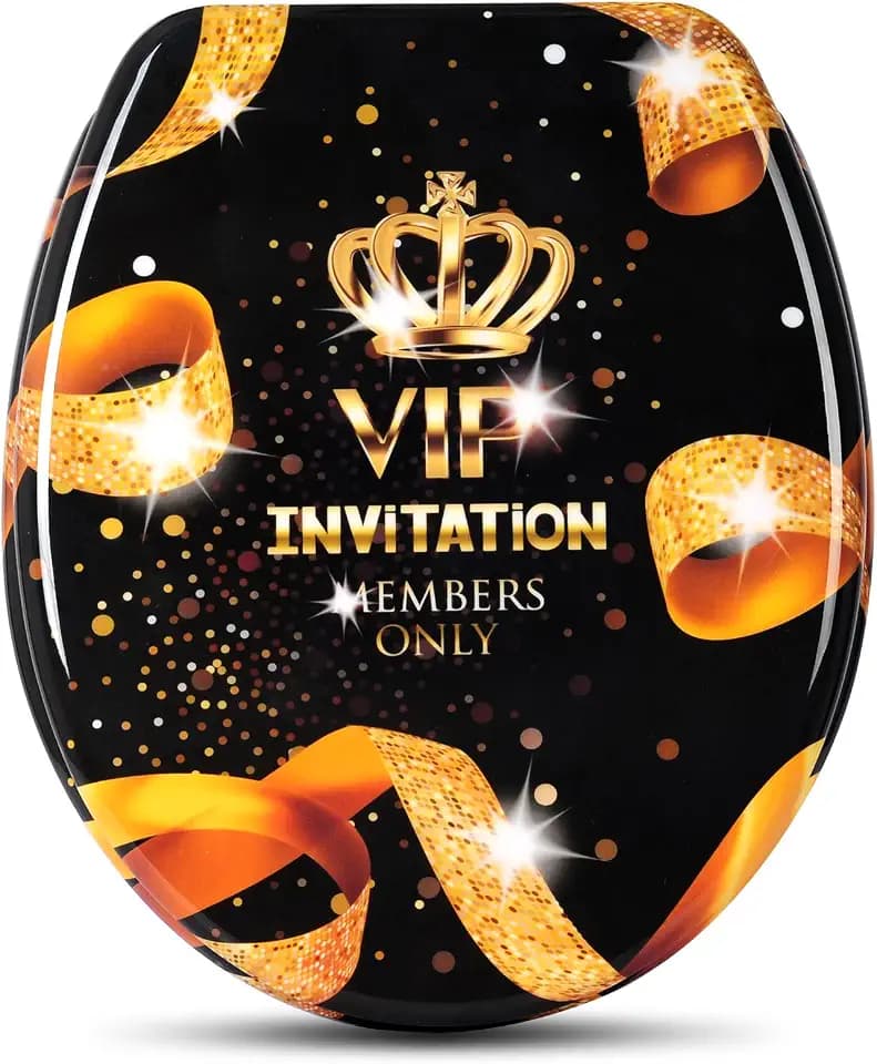 WOLTU WC Sitz mit Absenkautomatik,Toilettensitz Motiv,Toilettendeckel aus Duroplast,Stable Klodeckel Premium Toilettenbrille,Oval,Golden VIP