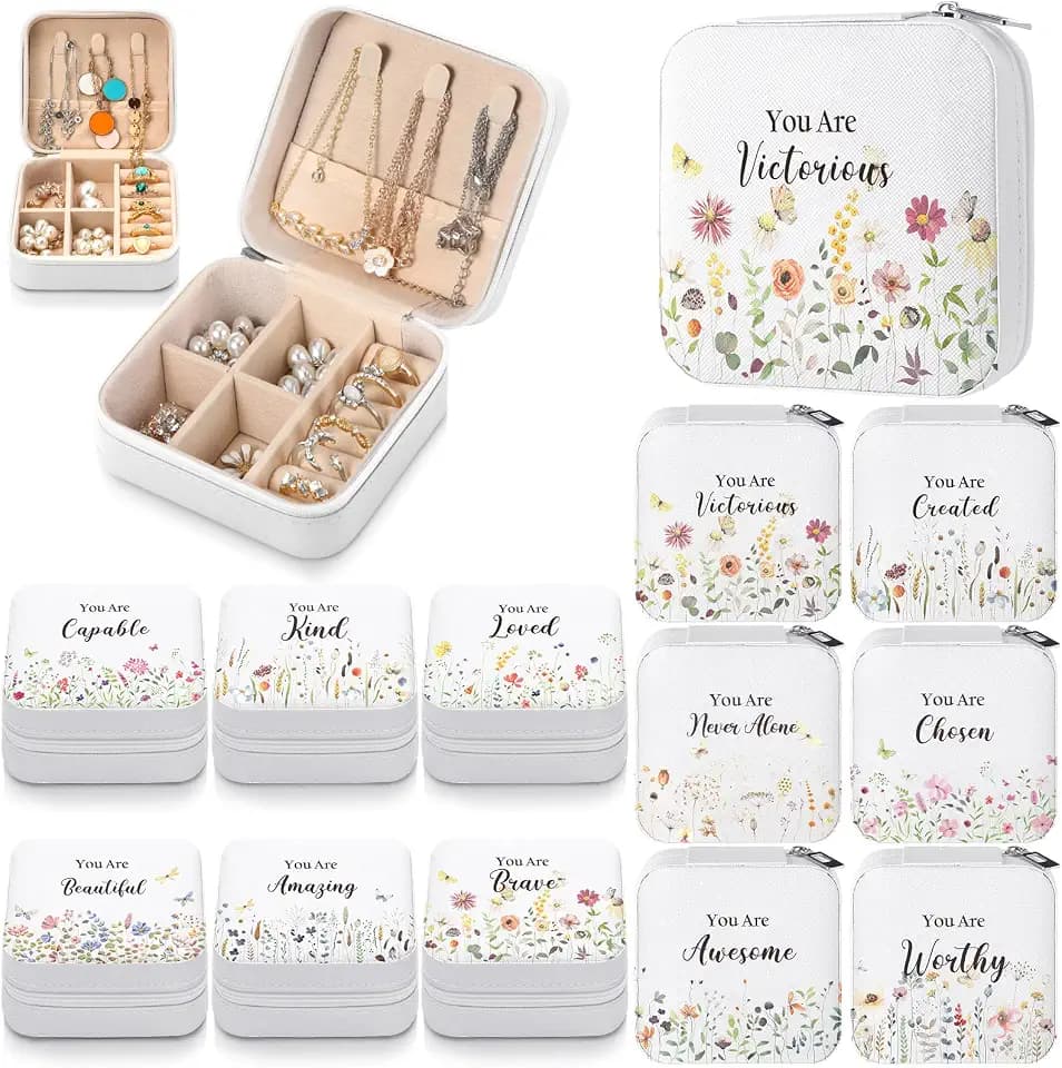 Kacctyen 12 Pcs Small Jewelry Travel Case Bulk Xmas Wild Flower Jewelry Box