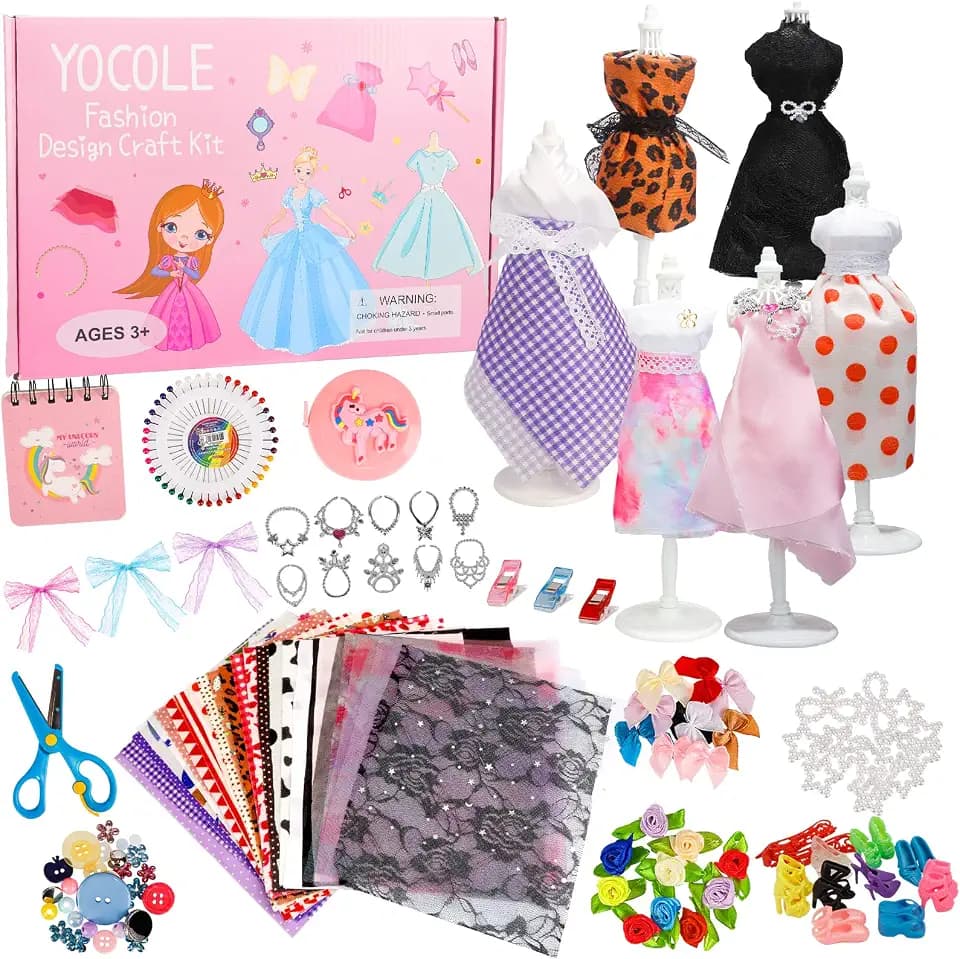 300+ Modedesign Bastelset Kinder, Fashion Design Basteln Nähset Set, DIY-Art-Kit mit Sketchbook Stoffschere Mannequin, Geburtstag Geschenke Kunsthandwerk für Mädchen 8 9 10 11 12 Jahre