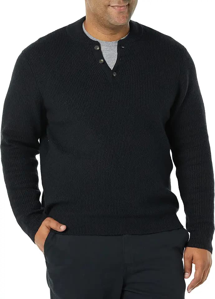 Amazon Essentials Men's Long-Sleeve Soft Touch Cotton Blend Henley Sweater, Ribbed