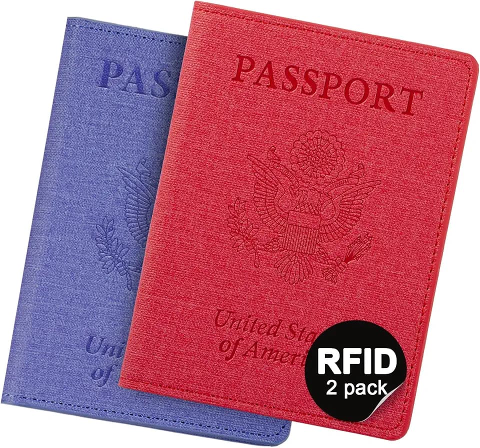 2 Pack Passport Holder For Women Kids, RFID Blocking Passport Wallet Red&Light purple