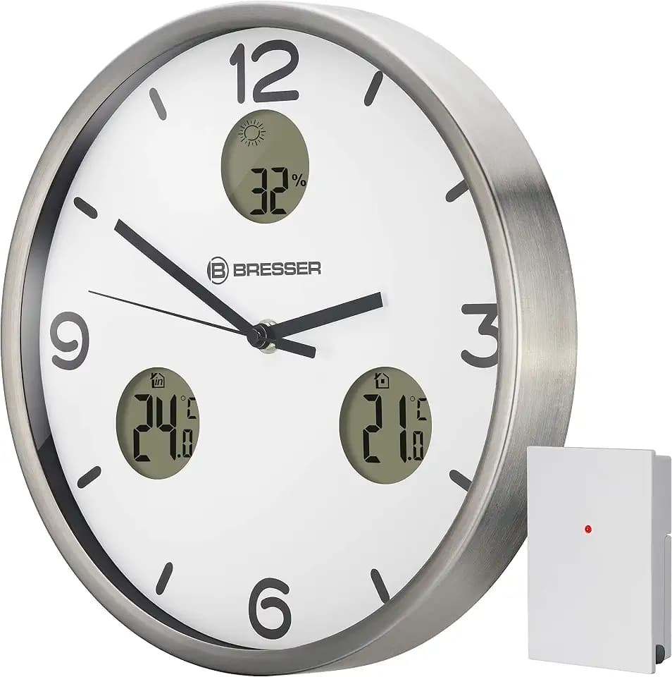 Bresser MyTime io NX Funk-Wanduhr mit Thermometer und Hygrometer - 30 cm Durchmesser