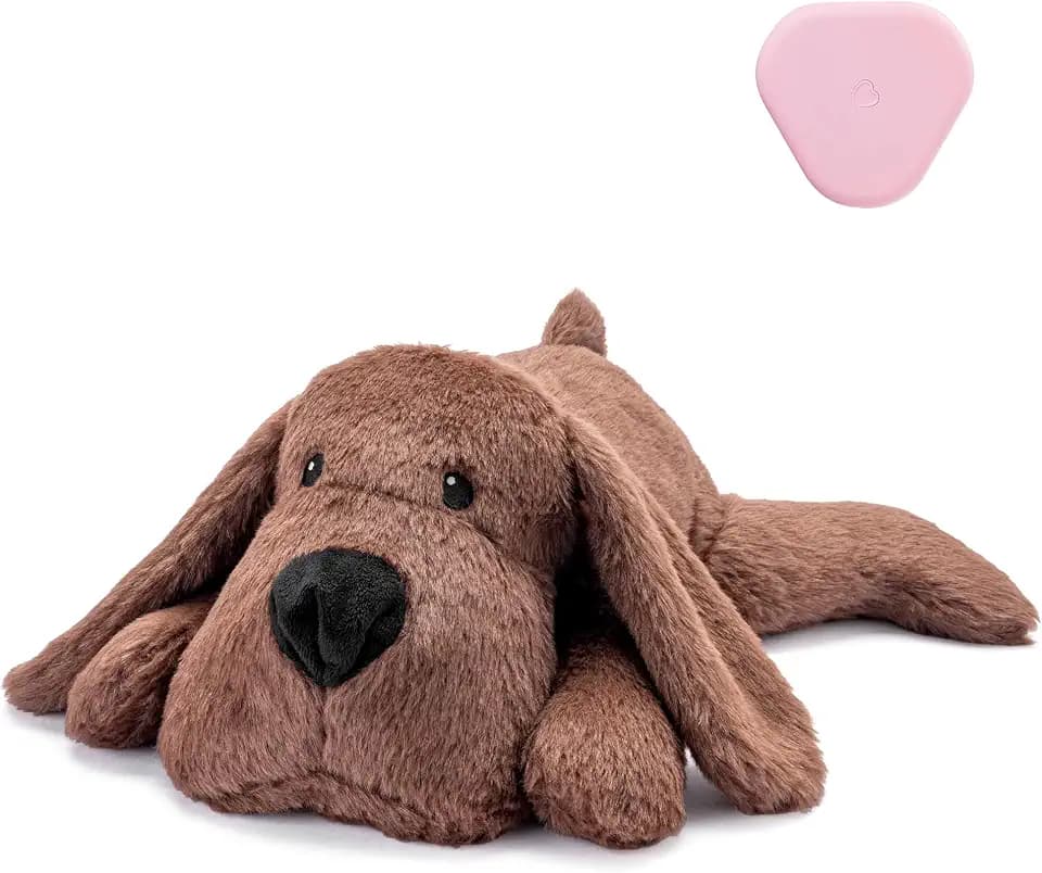 Moropaky Heartbeat Puppy Toy for Anxiety and Sleep Aid, Dog Heartbeat Toy Heartbeat Stuffed Animal for Comfort Calming Aid Crate Training Cuddle, Reddish Brown