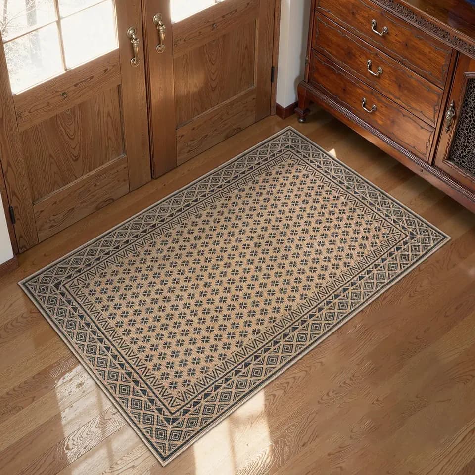 LIVEBOX Easy Jute Indoor Outdoor Rug 3x5 Front Porch, Black Washable Rugs for Entryway, Non Slip Tan Farmhouse Area Rug for Living Room, Carpet Door Mat for Entry Front Door, Patio, Kitchen, Bedroom